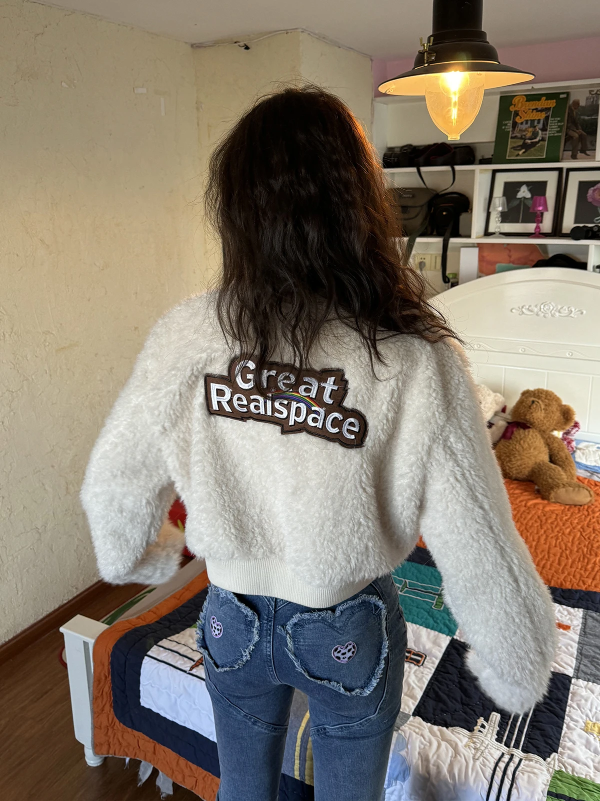 

IllusoryFilli, женское бархатное пальто в американском стиле ретро с вышивкой ягненка, уличное свободное пальто, обычное тонкое зимнее пальто