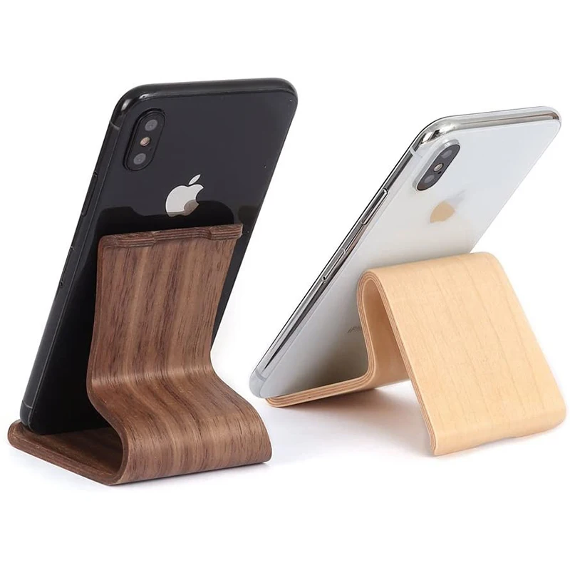 Universal Lazy Holder Wooden Walnut Birch Mobile Phone Stand Holder Tablets Keeper for iOS Android Smart Phone (Walnut)