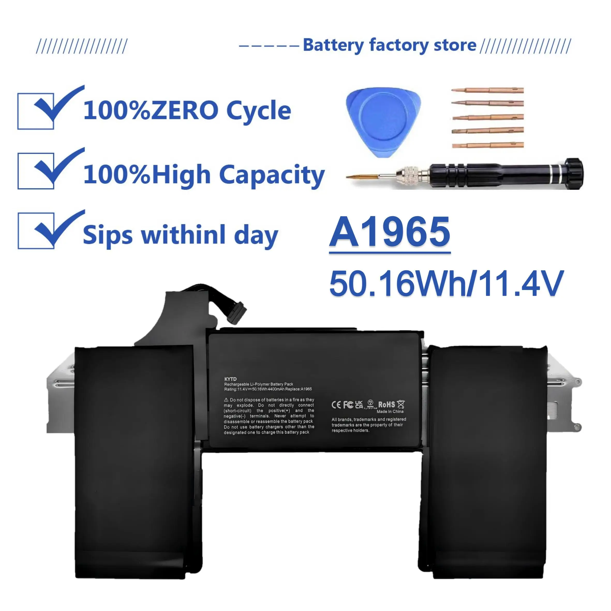 

KYTD A1965 A1932 A2179 battery for MacBook Air 13 inch Retina A1932 (2018 2019 Early 2020) A2179 EMC 3184 3302（50.16Wh-11.4V)