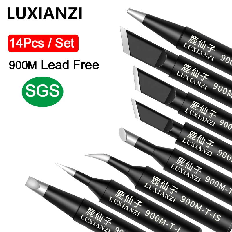 LUXIANZI 14pcs Lead-free Soldering Tip Set For 936 Rework Station Copper Welding Head 900M Electric Soldering Iron Tips