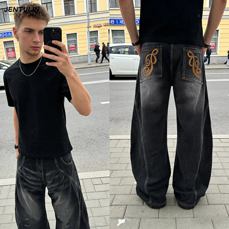 Hip Hop Cartoon Pattern Pocket Embroidery Denim Shorts Y2k Retro Black Jeans Short Men Women Street Skateboard Clothing Workwear