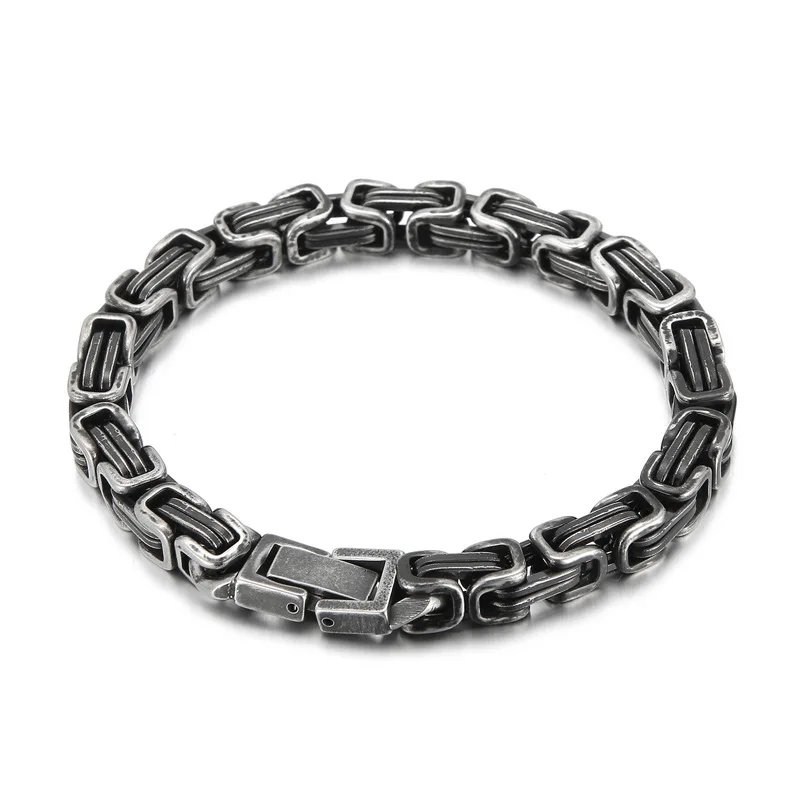 Punk Retro Stainless Steel Byzantine Link Chain Necklace For Men Rock Jewelry Silver Color Never Fade Gift