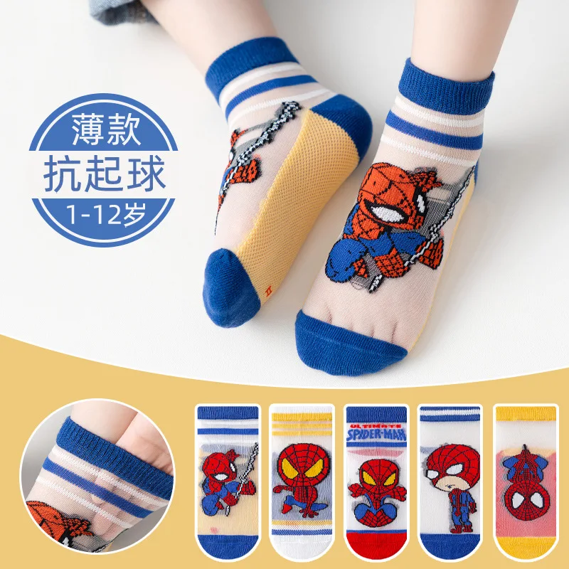 5 par nowe skarpetki dziecięce Marvel Kawaii Mesh oddychające lodowe cienkie skarpetki letnie kreskówki dziecięce krótkie bawełniane skarpety dla chłopców