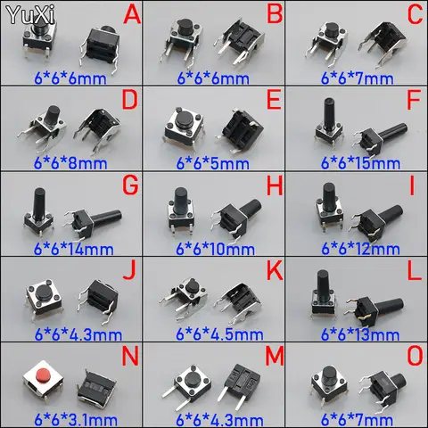 10Pcs/Lot 6*6mm Tact Switch Tactile Push Button Switch Kit Height: 4.3 5~13MM DIP 4P Micro Switch 6x6 Key Switch For Arduino