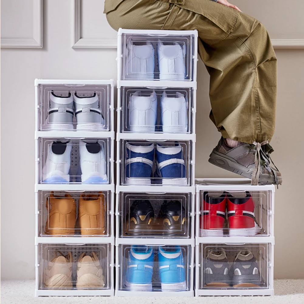 6 Layers Foldable Shoe Rack Organizer Transparent Tackie Box Collapsible Home Sneaker Storage Stackable Shoes Cabinet For Close