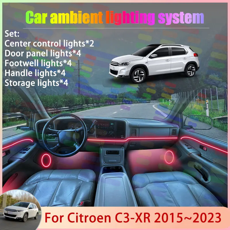 

For Citroen C3-XR 2015~2023 C3L Saipa Sialk 2/18 in 1 Car Atmosphere Light Lamp RGB Shade Ensemble Streamer Atmosphere Set Auto