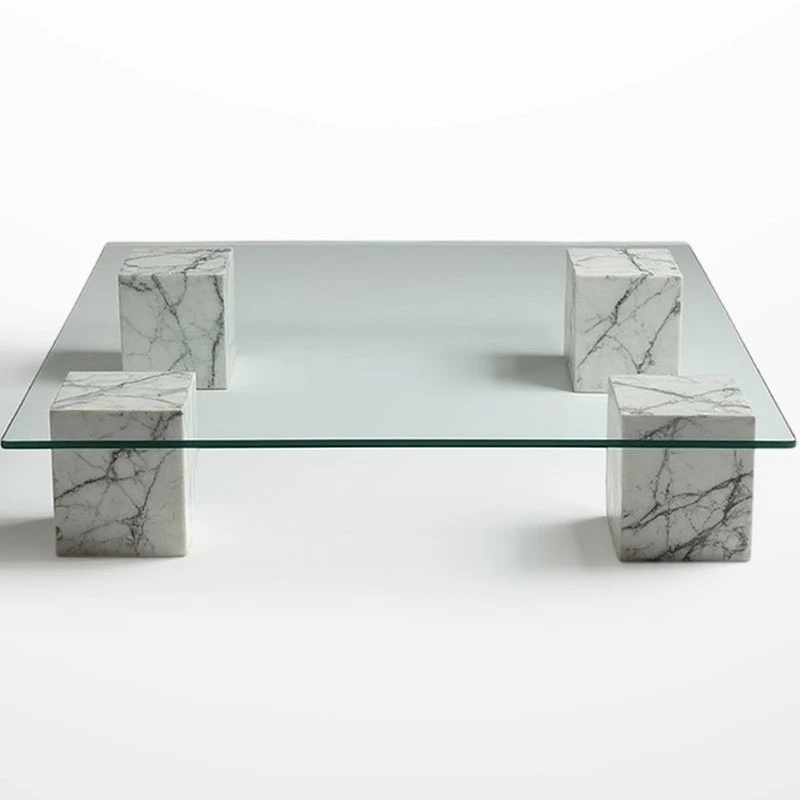 

Журнальный столик из натурального мрамора в скандинавском стиле, легкий роскошный дизайн, для гостиной, с прозрачной стеклянной столешницей, квадратный, для чая и кофе