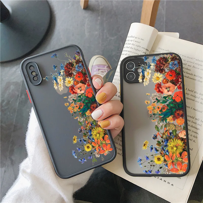 Oil Painting Flower Phone Case For iPhone 15 11 12 13 14 Pro Max Horizontal flower Cases for iPhone X XS XR 7 8 Plus SE2 Cover