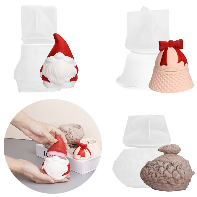 Santa Claus Aromatherapie Kerze Tasse Silikon Form für DIY Gips Zement Glas Dropper Form Glocke Tannenzapfen Lagerung Box Wohnkultur