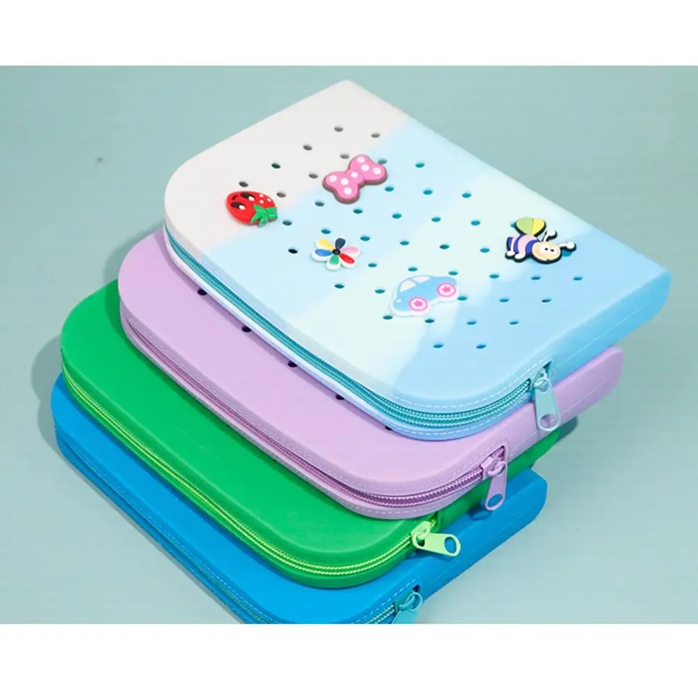 Colorful Holes Silicone Pencil Case Soft Large Capacity Stationery Storage Bag Lightweight Waterproof Cute Pen Holder School