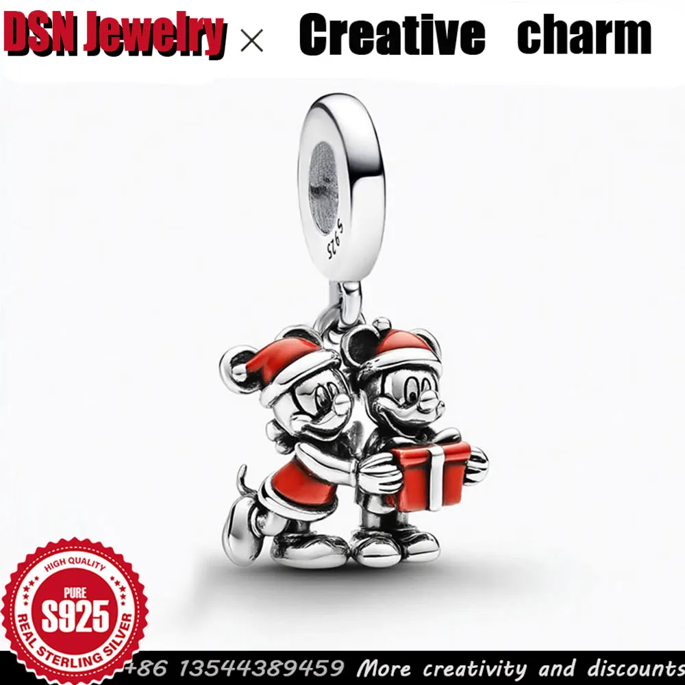 

DSN Jewelry Customized Beads Pendant 925 Sterling Silver Charm Mickey and Minnie Christmas Gifts Exquisite DIY luxury Jewelry