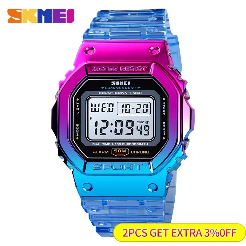 SKMEI 1622 Electroplated Case Transparent Strap Lady Women Digital Wristwatch Shockproof reloj mujer Fashion Cool Girls Watches