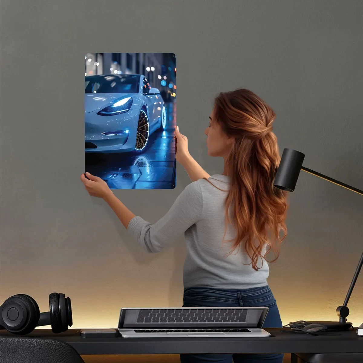 تسلا نموذج 3 ليلة النار علامات معدنية سيارة ملصق جدار الديكور غرفة مخصص صفيح تسجيل ل جدار الفن الديكور الرجعية ديكور #2