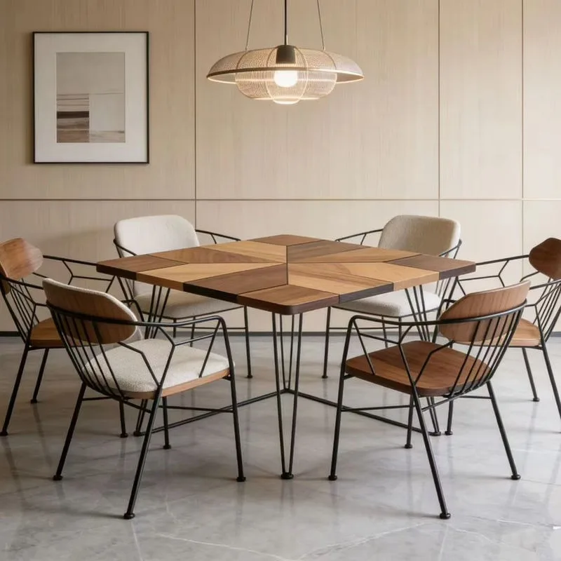 Creative wood color matching dining table and chair set, customized high-end soft bag back chair simple indoor home meeting