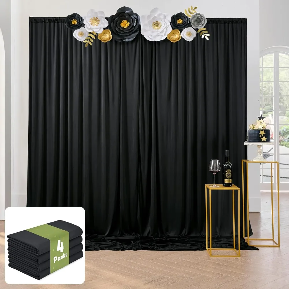 10 ft x 20 ft Wrinkle Free Black Backdrop Curtain for Parties, 4 Panels Polyester Black Photo Backdrop Drapes for Graduation