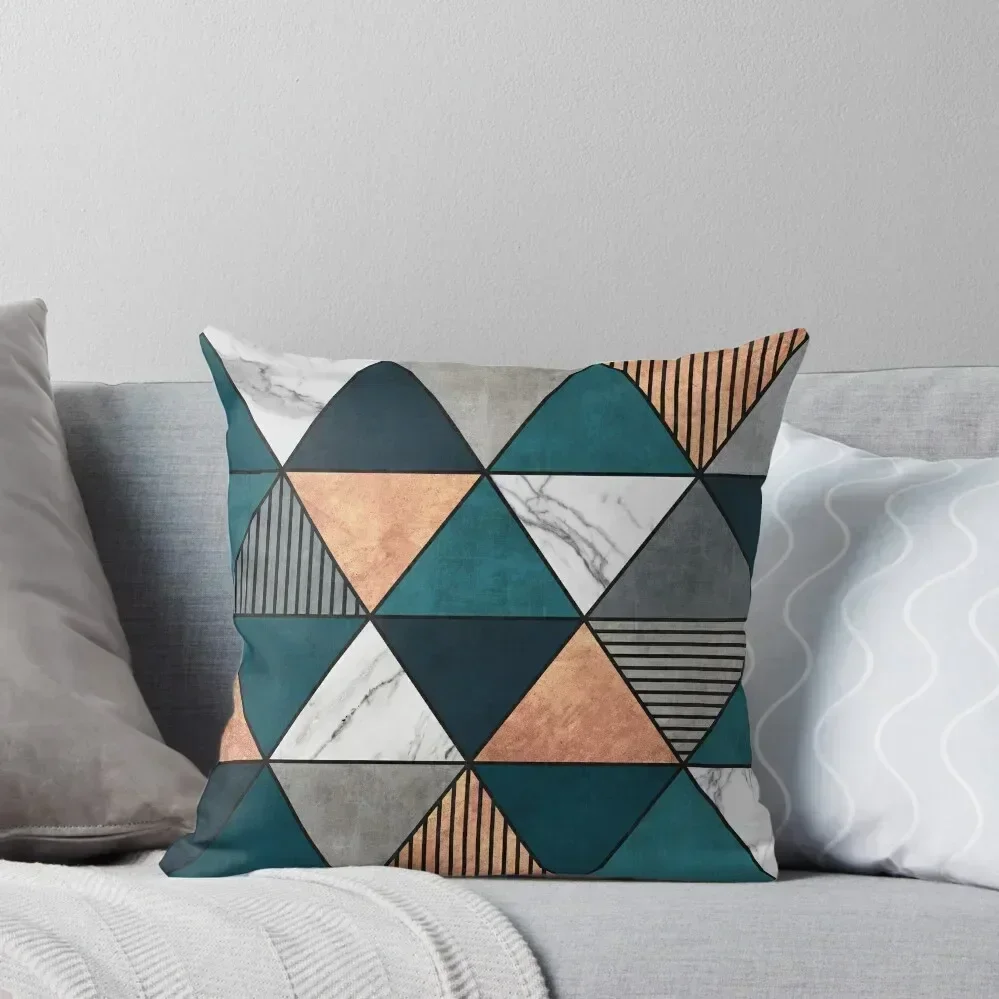 

Copper, Marble and Concrete Triangles 2 with Blue Throw Pillow Pillows Aesthetic Christmas Pillow Cases pillow