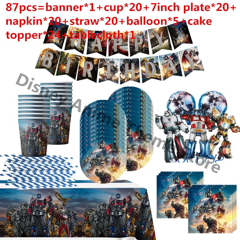 Transformers Birthday Party Decorations Dsiposable Tableware Set Kids Boys Party Bumblebee Optimus Prime Foil Balloons Supplies