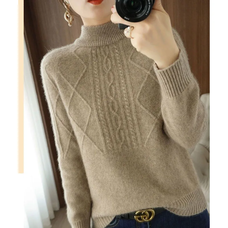 New Autumn/Winter Fashion Korean Edition Half High Neck Lazy Solid Color Thick Loose Versatile Slim Women\'s Long Sleeve Sweater