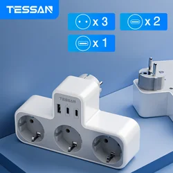 TESSAN Multiple Socket Power Strip with 3 Outlets +1 USB Port +2 Type C, 6-in-1 Plug Socket Adapter Wall Charger for Home Office