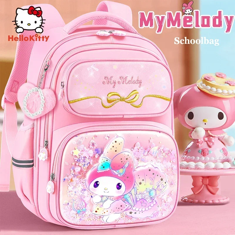 Miniso My Melody Girl Cartoon Schoolbag Primary Student Lightweight Backpack Schoolgirl Grade 1-4 School Bag Pupil Children Gift