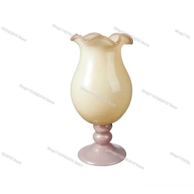 Mid-Century French Style Table Belladonna, Handmade Glass Ornaments with High Stems for Flower Arrangements