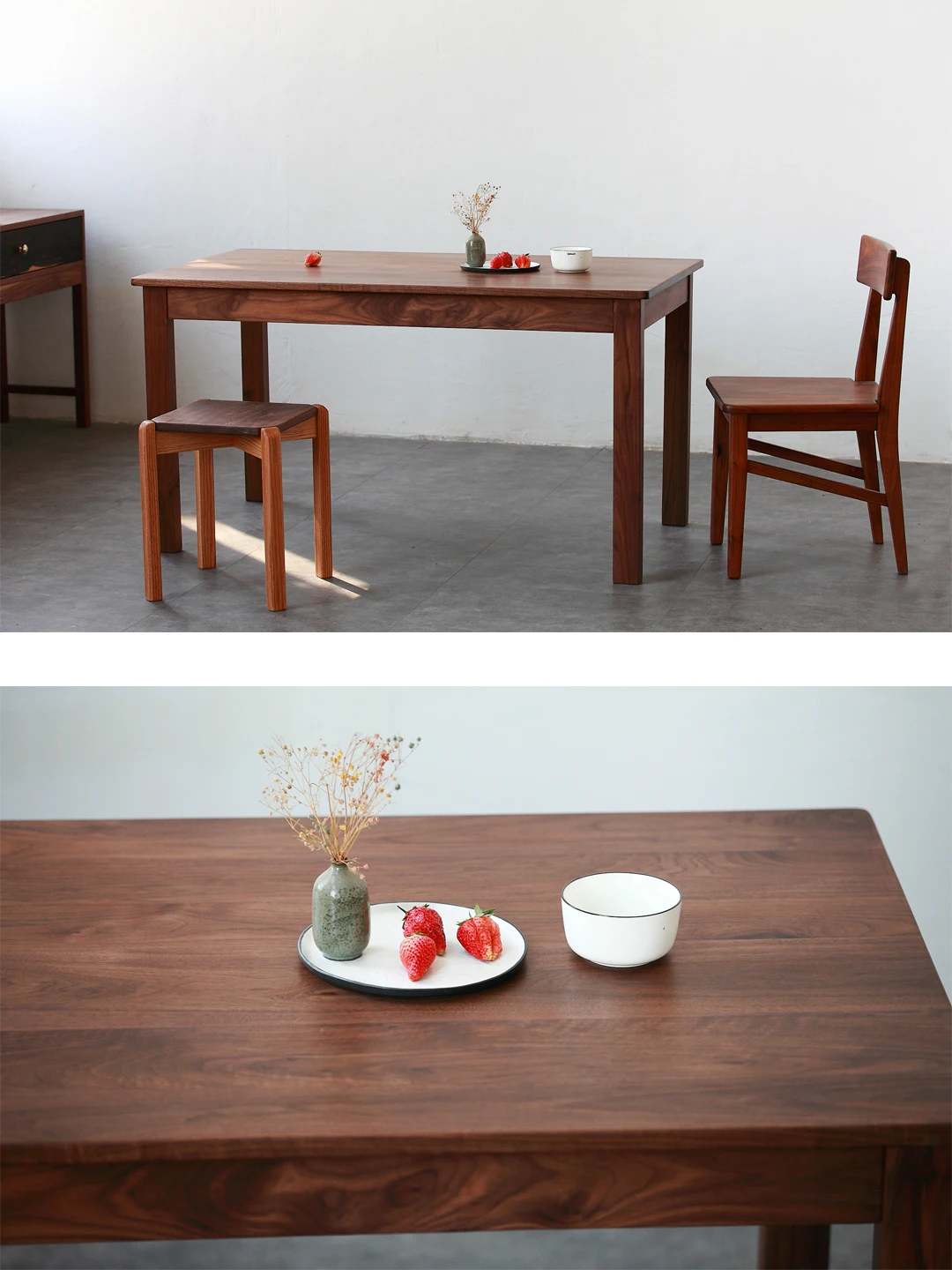 طاولة خشب الجوز الأسود، جميع طاولات الطعام المصنوعة من الخشب الصلب وكرسي، طاولة طعام على الطراز الياباني متعددة الوظائف #3
