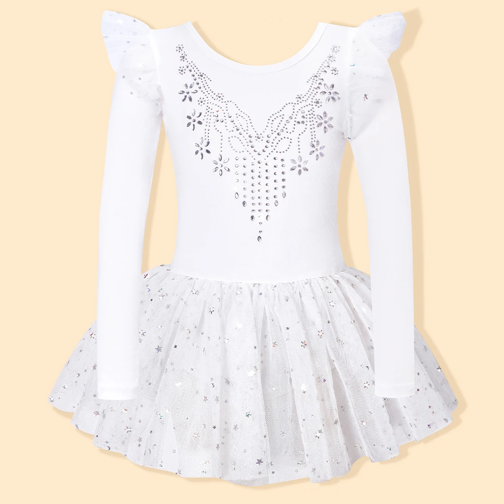 

Блестящие балетные танцевальные платья для девочек, гимнастические трико с длинными рукавами, детская спортивная танцевальная одежда, комбинезоны, наряды-пачки для балерины