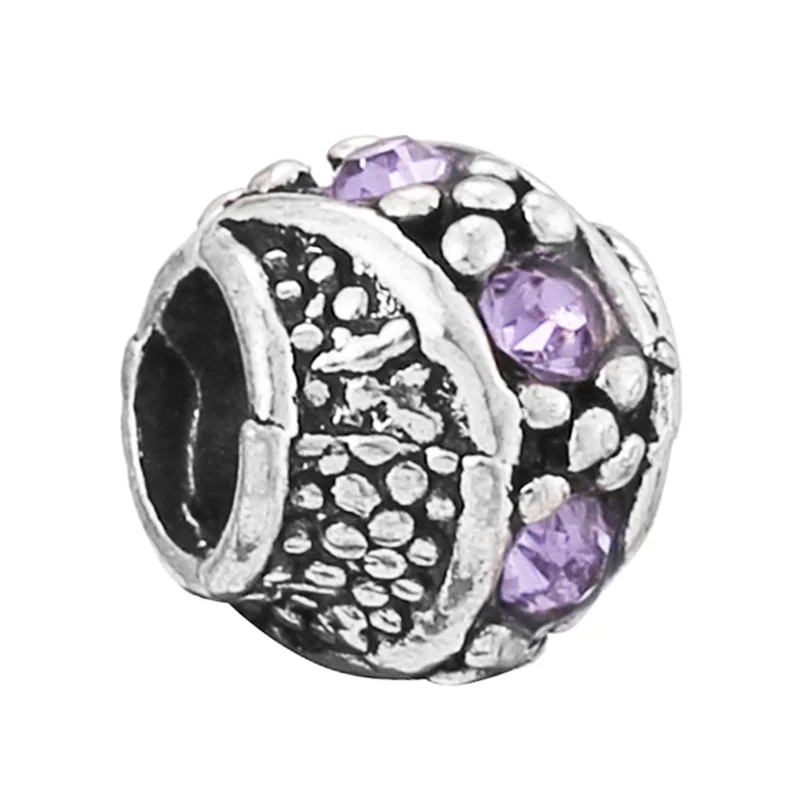 

Fashion New Purple Diamond Heart Flower Silver Color Bracelet Charm Bead Bracelet Necklace Women DIY Jewelry Accessory Wholesale