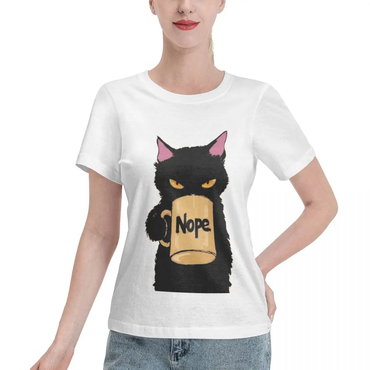 

Funny Cat_7 Women's 100% Cotton Short Sleeve T-shirt Top Loose Tshirt