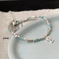 New 925 Sterling Silver Safe Chinese Blessing Square Blue Beads Bracelet For Woman Girl Fashion Jewelry Gift Dropship Wholesale
