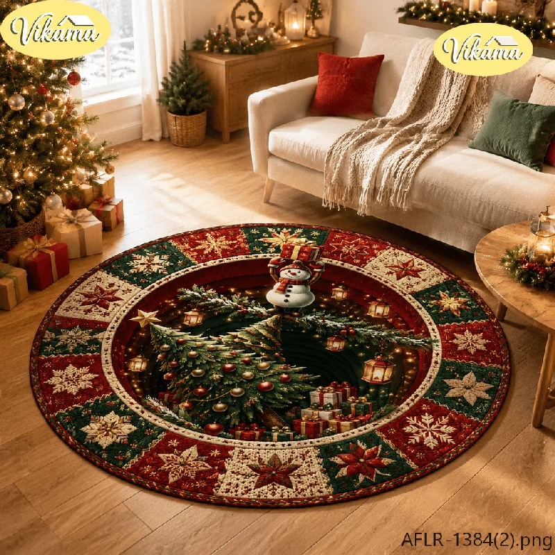 VIKAMA Christmas Candle Wreath 3D Embossed Round Area Rug Non Slip Washable Floor Mat for Kitchen Office Holiday Home Decor