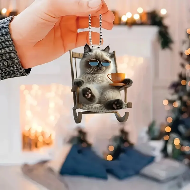 Cute Cat Acrylic Keychain Backpack Car Hanging Animal Keyring Pendant Creative Cartoon Cats Decor Hanging For Car Wing Mirrors
