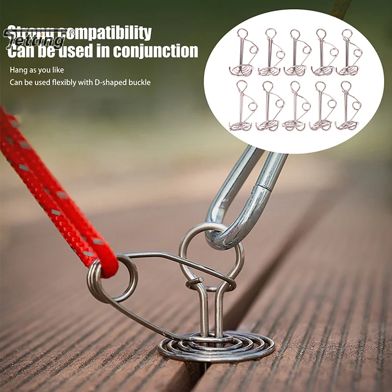 10Pcs Spiral Shaped Spring Deck Pegs Rope Buckles Stainless Steel Deck Nail Fish Bone Ground Nail Awning Tent Canopy Stakes