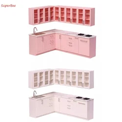 1/6 Dollhouse Miniature Wood Kitchen Cabinets/Integrated Stove Cabinet Set Model for Kitchen Furniture Decoration Accessories