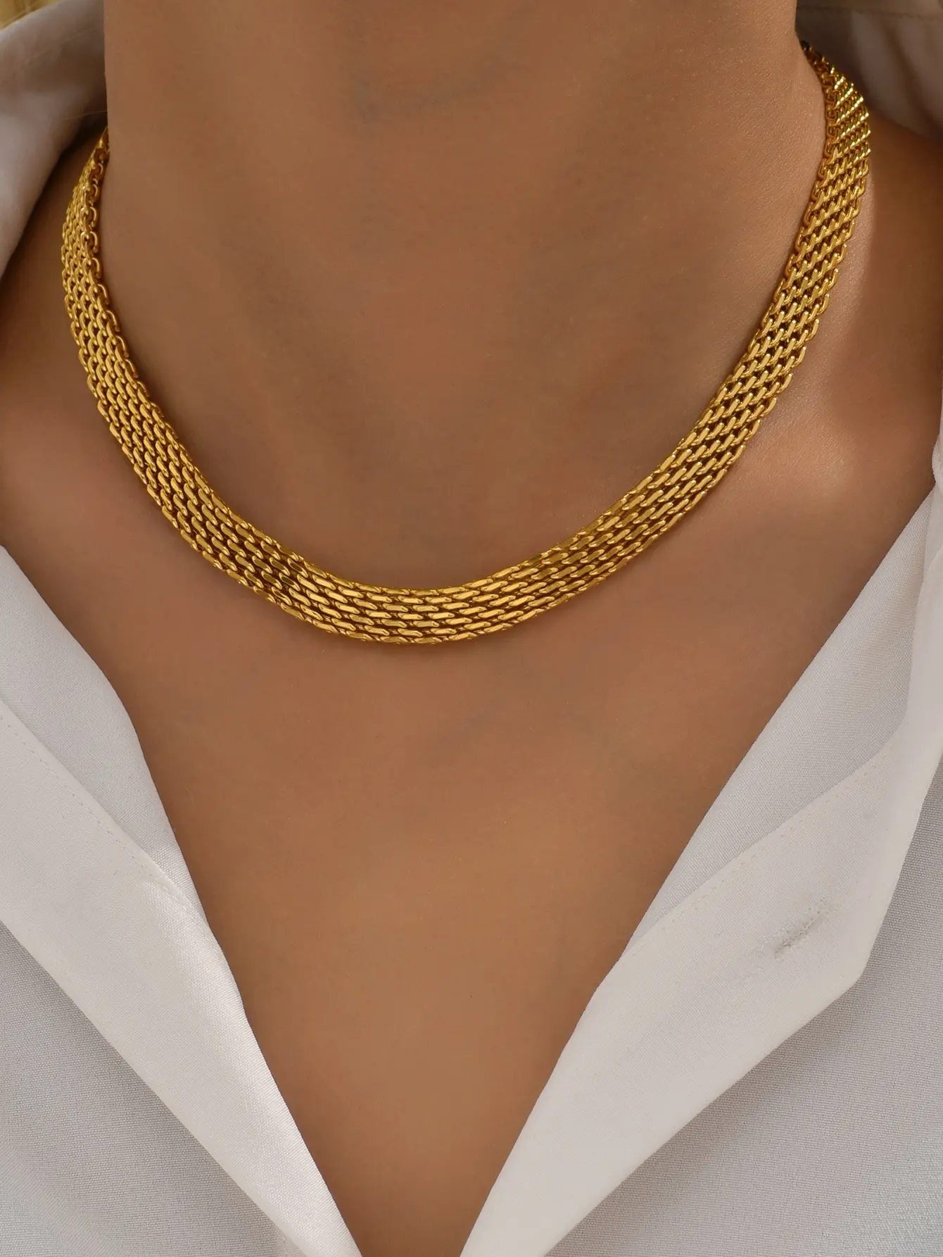 

Luxury Thick Mesh Link Necklace 18K Gold Plated Stainless Steel Matching Couple Jewelry for Boyfriend Girlfriend