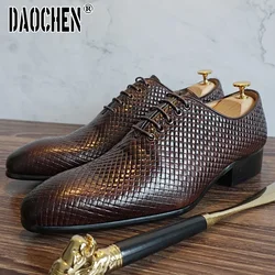 Elegant Men Oxford Shoes Lace Up Pointed Toe Black Brown Formal Shoes Office Business Wedding Mens Dress Leather Shoes Men