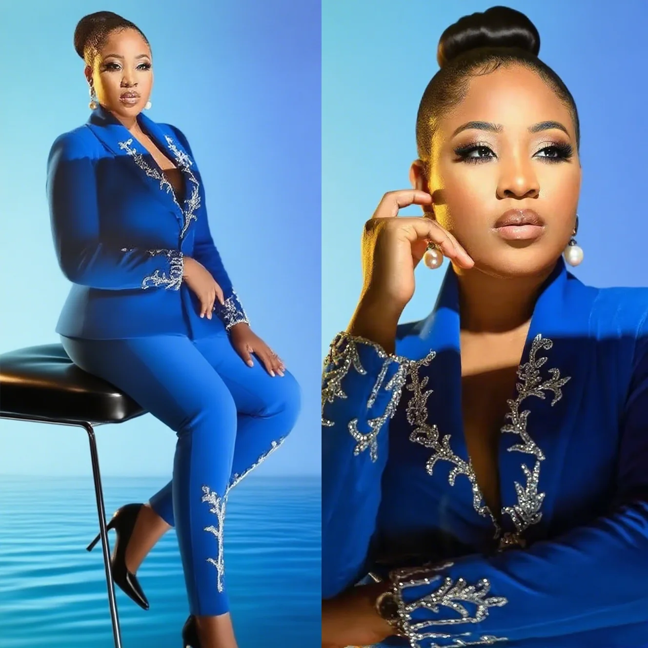 

Sequined Appliques Women Pants Suits 2 Pieces Plus Size Velvet Blazer and Trousers Customized Wedding Guest Party Prom Outfit