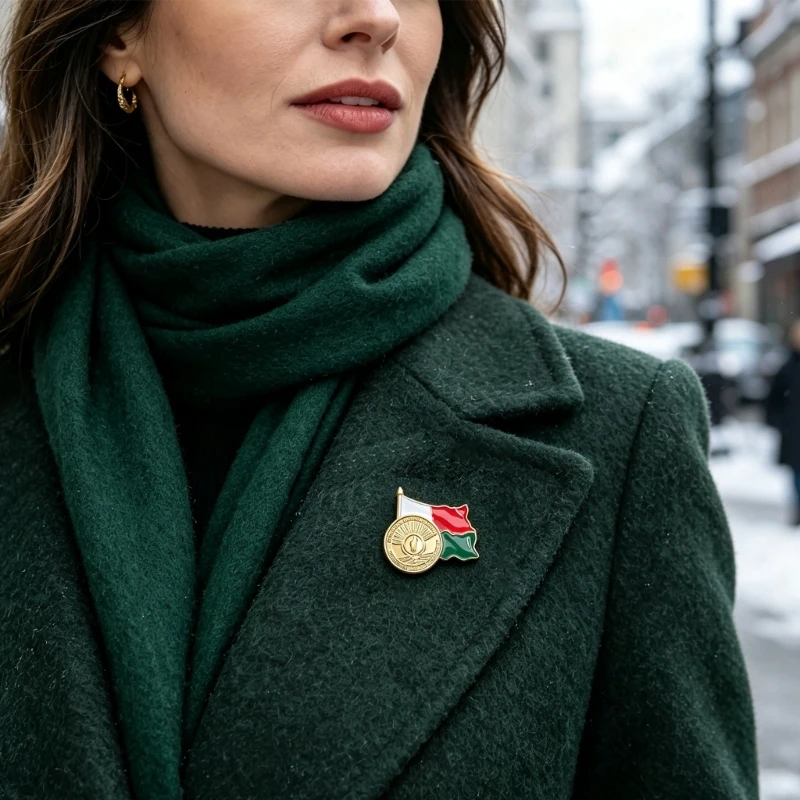 Flag Brooch with Round Center Detail and Pin-Back Closure for Party 24BB