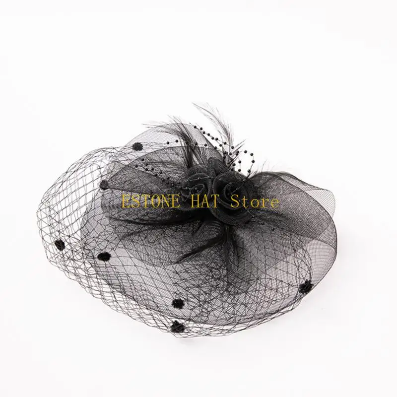 49MF ALEGANT FASCINATOR HAT HAPBOX HAT للنساء كوكتيل شاي حفلة رئيسية رائعة رائعة لحفل الزفاف