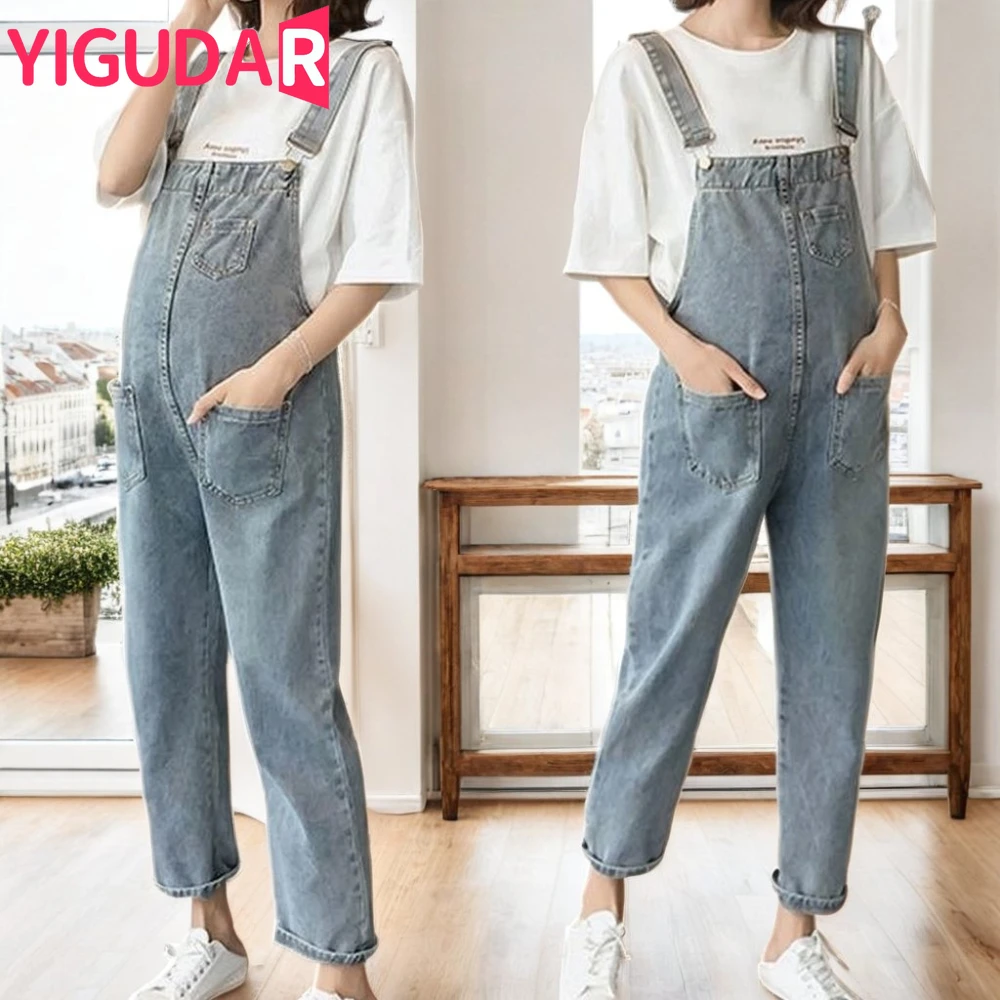 

Vintage Denim Maternity Jeans Clothes for Pregnant Women 2024 Spring New Wide Leg Loose Pregnancy Overalls Pants Jumpsuits