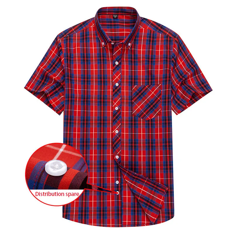 2024 summer thin 100% cotton men\'s short-sleeved plaid personality shirt multi-color multi-lattice type business leisure social