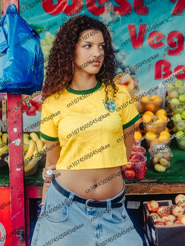 

Summer Football Training Top Brazil Special Edition Jesus 3D Print Crop Tee Jersey Women Outdoor Quick-drying Casual Tshirts