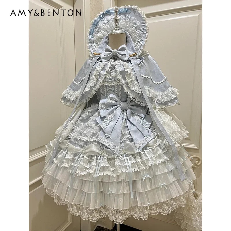 

Temperament Princess Sling Tutu Dress Lolita Birthday Dress for Women Sweet Bow Slim Lace Mesh Multi Layer Dress Jsk Dresses