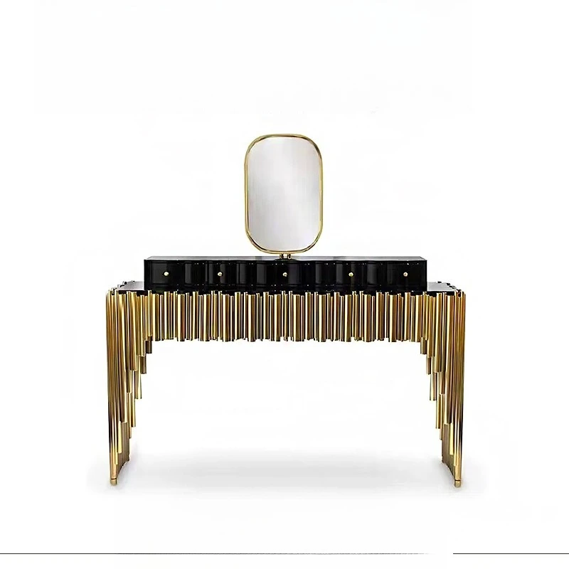 

High-end solid wood art dressing table, villa bedroom creative stainless steel dressing table