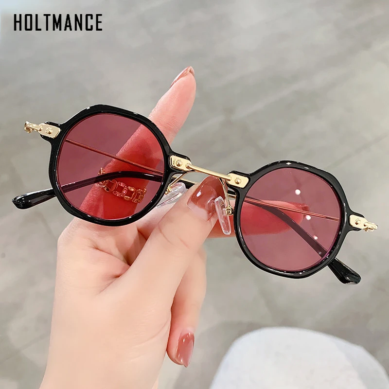 NEW Retro Polygon Small Round Women Sunglasses Fashion Orange Champagne Shades UV400 Men Clear Anti-Blu-Ray Square Metal Frame