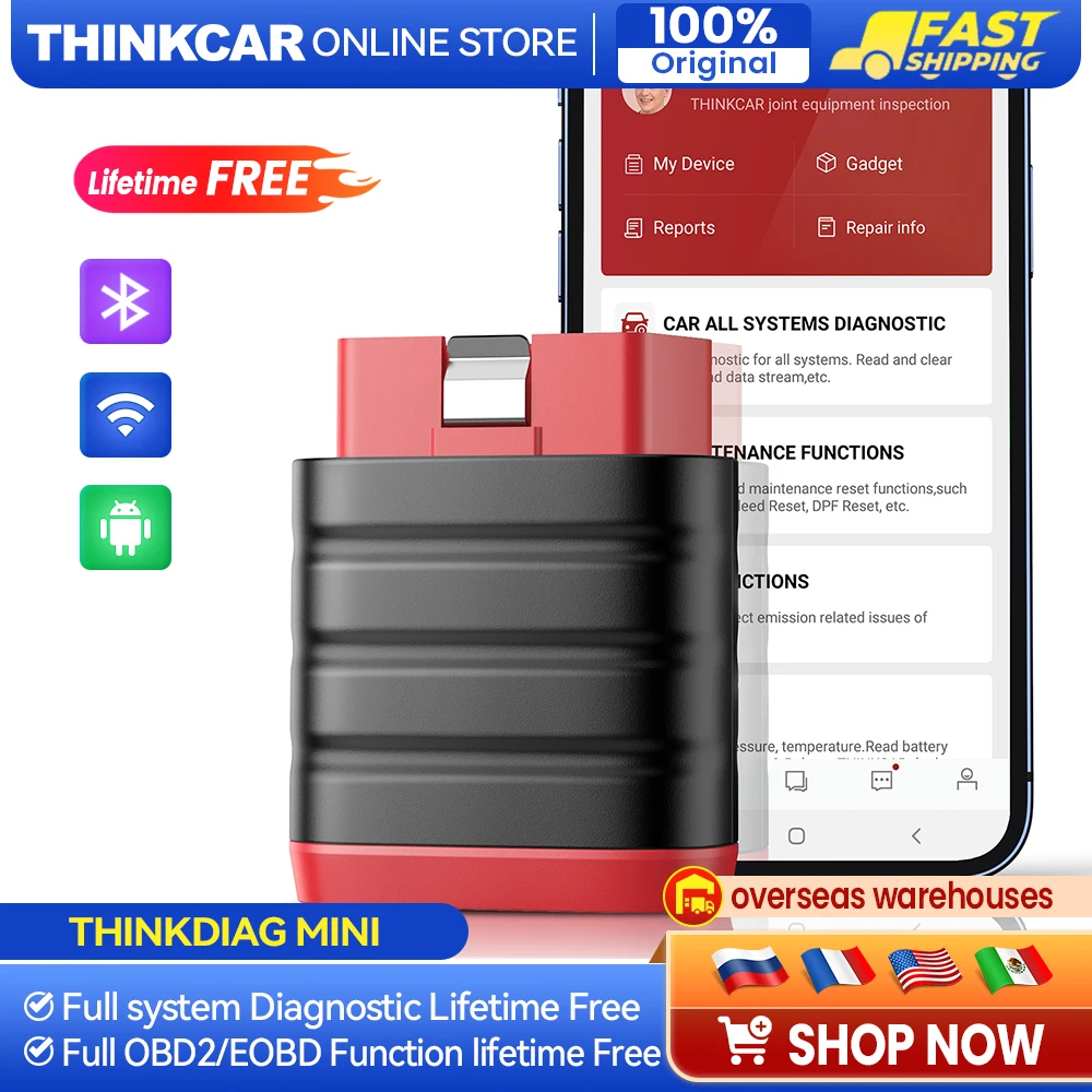 THINKCAR ThinkDiag Mini Automotive OBD2 Scanner Car Diagnostic Tools OBD Code Reader All System Diagnosis Lifetime Free Updater