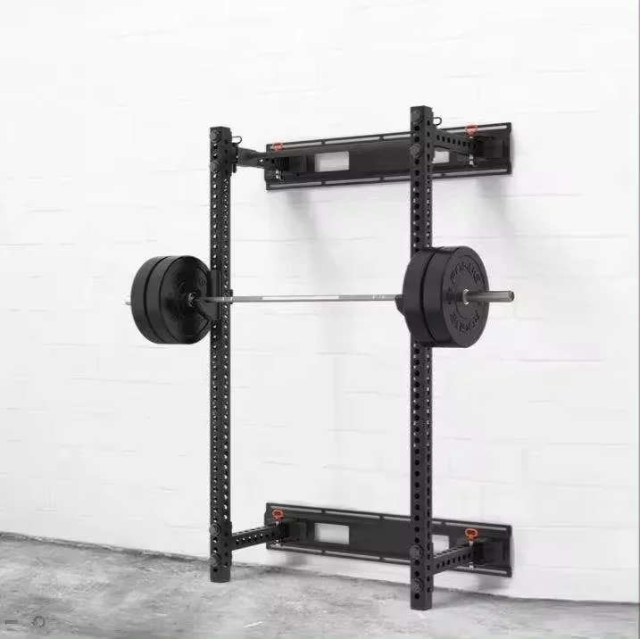 

l # Wholesale Hot sell Gym and home Use Fitness Equipment Wall folding back wall mount Squat Rack with Multi-Grip Bar