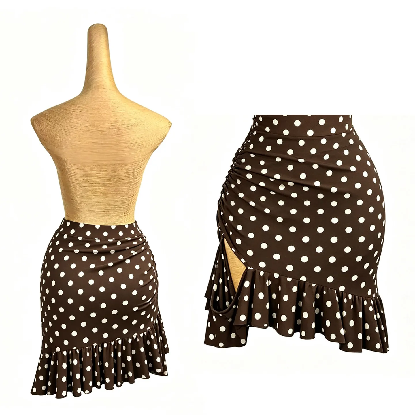 2026 Adult Female Latin Dance Performance Skirt Polka Dot Practice Clothes Adults Chacha Samba Tango Training Wearing DQL13011