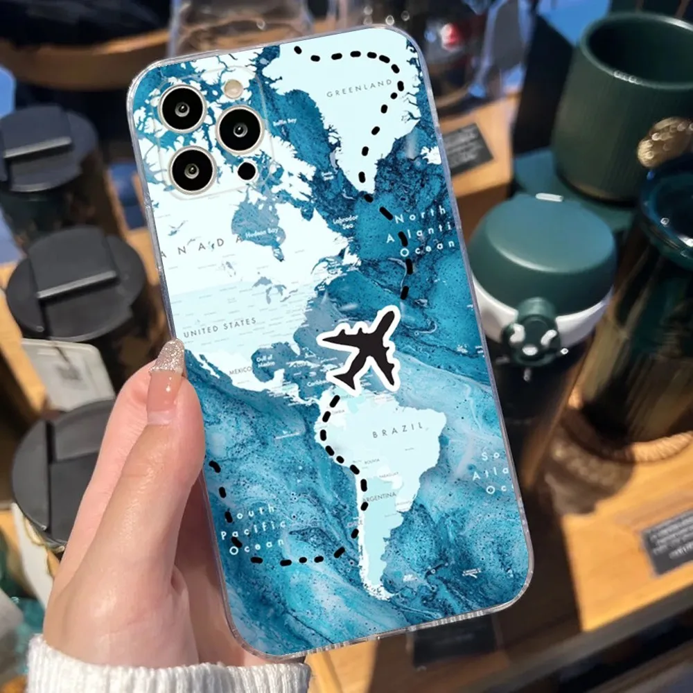 Funda de teléfono con diseño de ruta de avión inspirada en viajes para iPhone Apple 15,14,13,12,Mini,11,Pro,Max,Plus,X,XR,XS,8,SE,2020,Plus