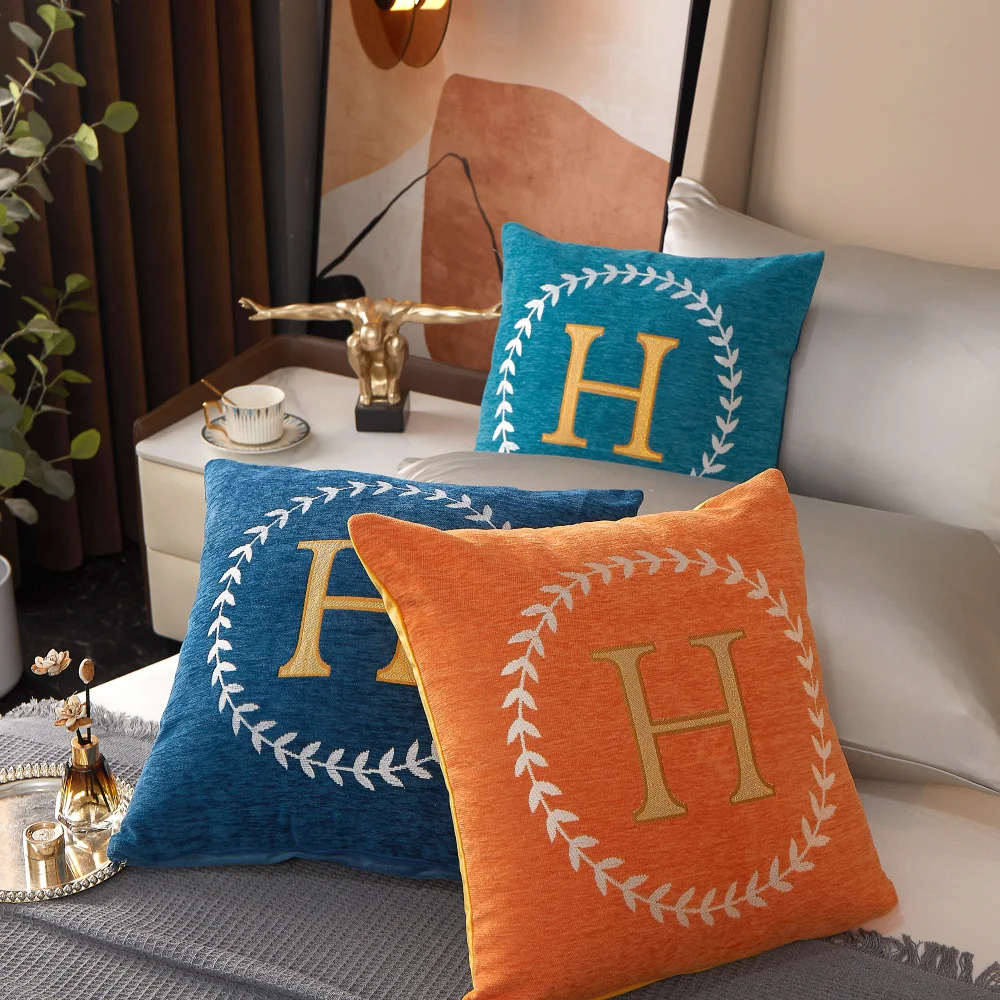 Letter Style Embroidered Jacquard Pillowcase 18x18 Inch Chenille Cushion Cover Decorative Cushion Case For Car Sofa Pillow Cover